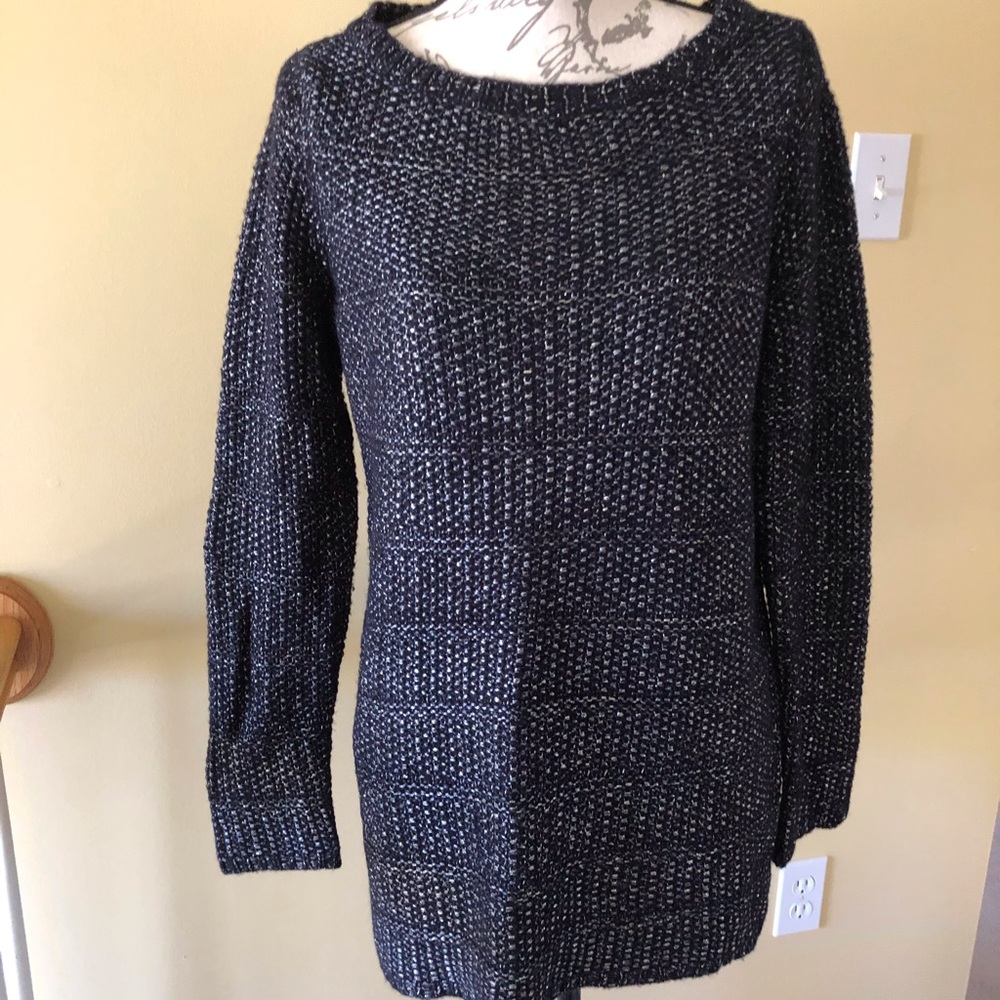 WHBM blue metallic thread sweater w/scarf